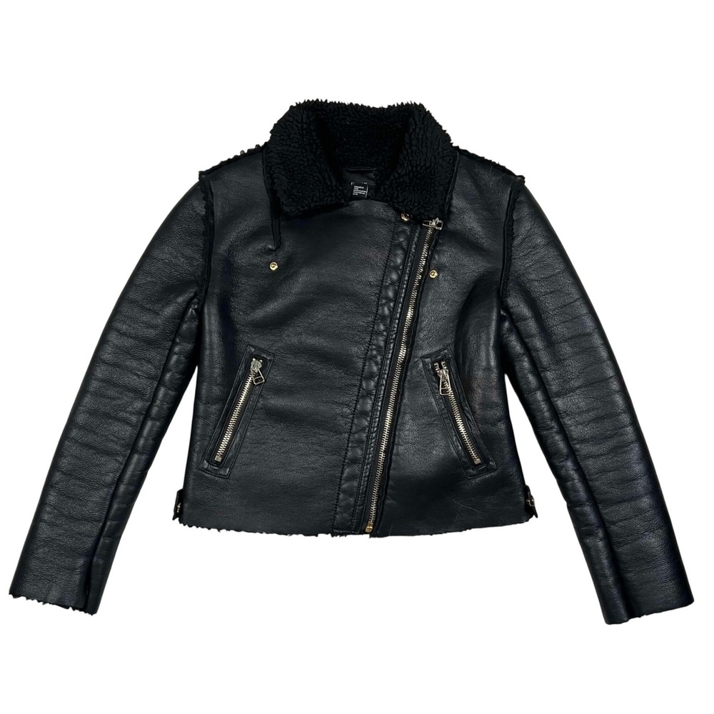Forever 21 Womens Faux Leather Sherpa Lined Moto Jacket Black Size Medium
